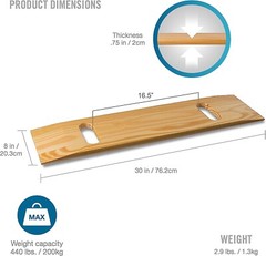 Transfer Board Slide Board, Heavy-Duty Wood for Patient, 440 Pounds, 2 Handles
