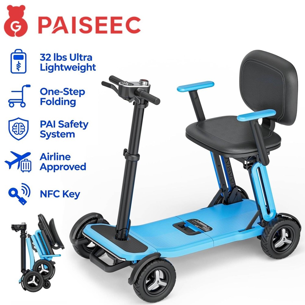 32lb Foldable 4-Wheel Mobility Scooter Seniors Adults NFC Key, Airline Approved