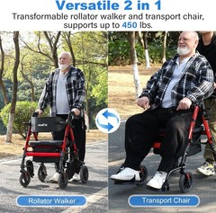 StrollAid Walkers Seniors Rollator Walker w/ Seat 10″ Big Wheels up450lbs S9310