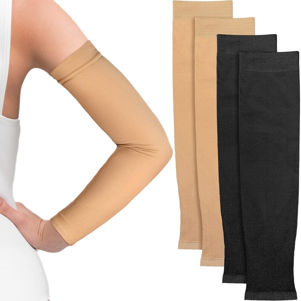2 Pairs Tattoo Cover Up Compression Arm Sleeves UV Forearm Sleeves Black