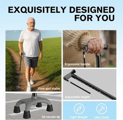 Walking Cane Super Light Only 1 lb with Ergonomic Handle and 4-Pronged Base f…