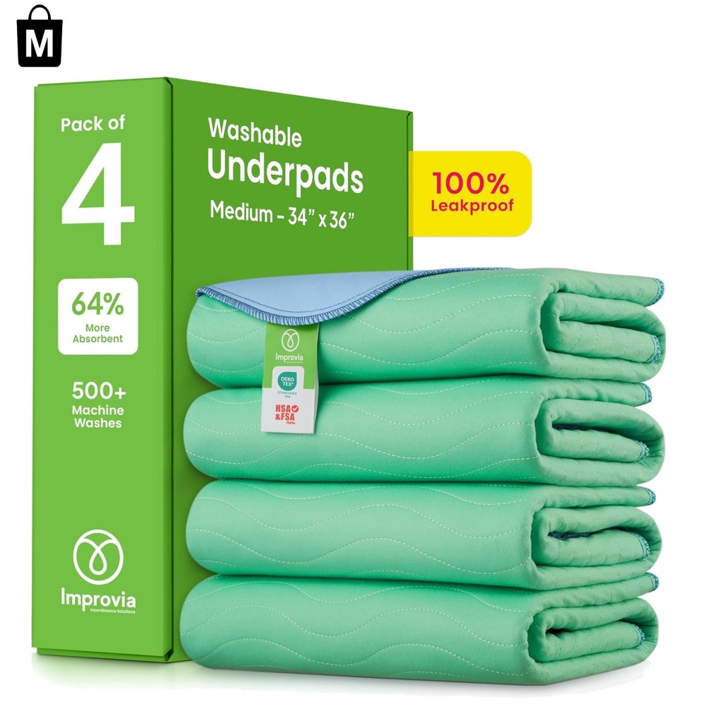 Soft & Leakproof Reusable Incontinence Pads 34”x36” – 4 Pack for Kids & Pets