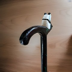 Decorative Panda Bear Walking Cane Hand Painted Bamboo Motif Brown Collector Stk