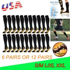 6/12Pairs Copper Compression Socks 20-30mmHg Graduated Support Men’s Women’s XXL