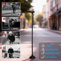 Tall Men’s Walking Cane, Foldable Adjustable Height, Over 5’9″ 42.52 Inch Black