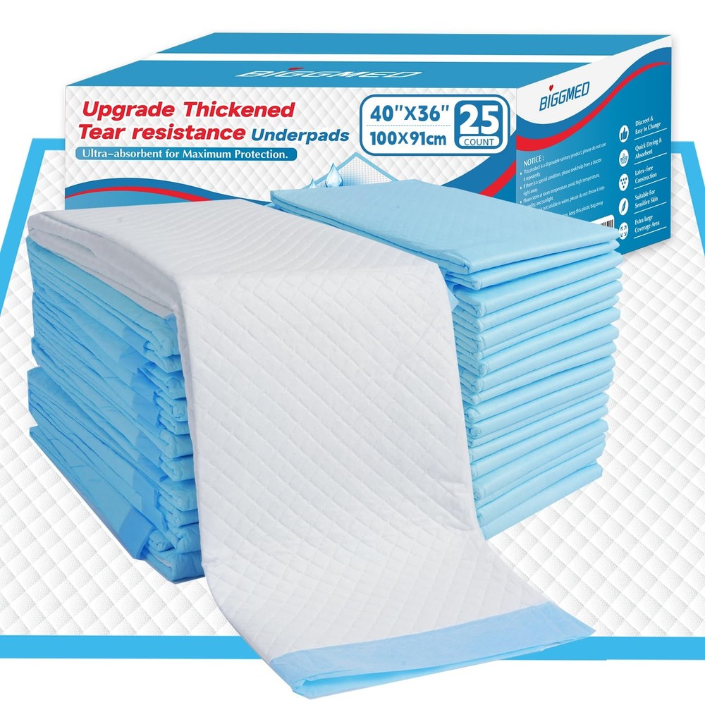 BIGGMED TearResistant Incontinence Bed Pads 40“ x 36“ 130 Gram Heavy Duty 2…