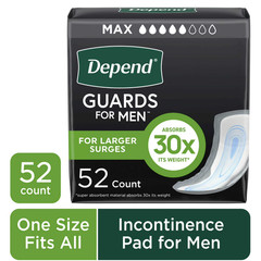 52 Count Depend Guards Incontinence Pads for Men, Maximum Absorbency, Free Ship