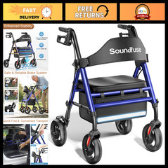All-Terrain Rollator Walker for Seniors with Seat, 8” Wheels, Adjustable Height