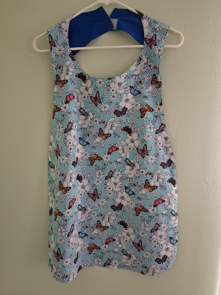 Butterflies/Blue, Adult Bib, Handmade , 35 1/2” by 21 ½”, reversible