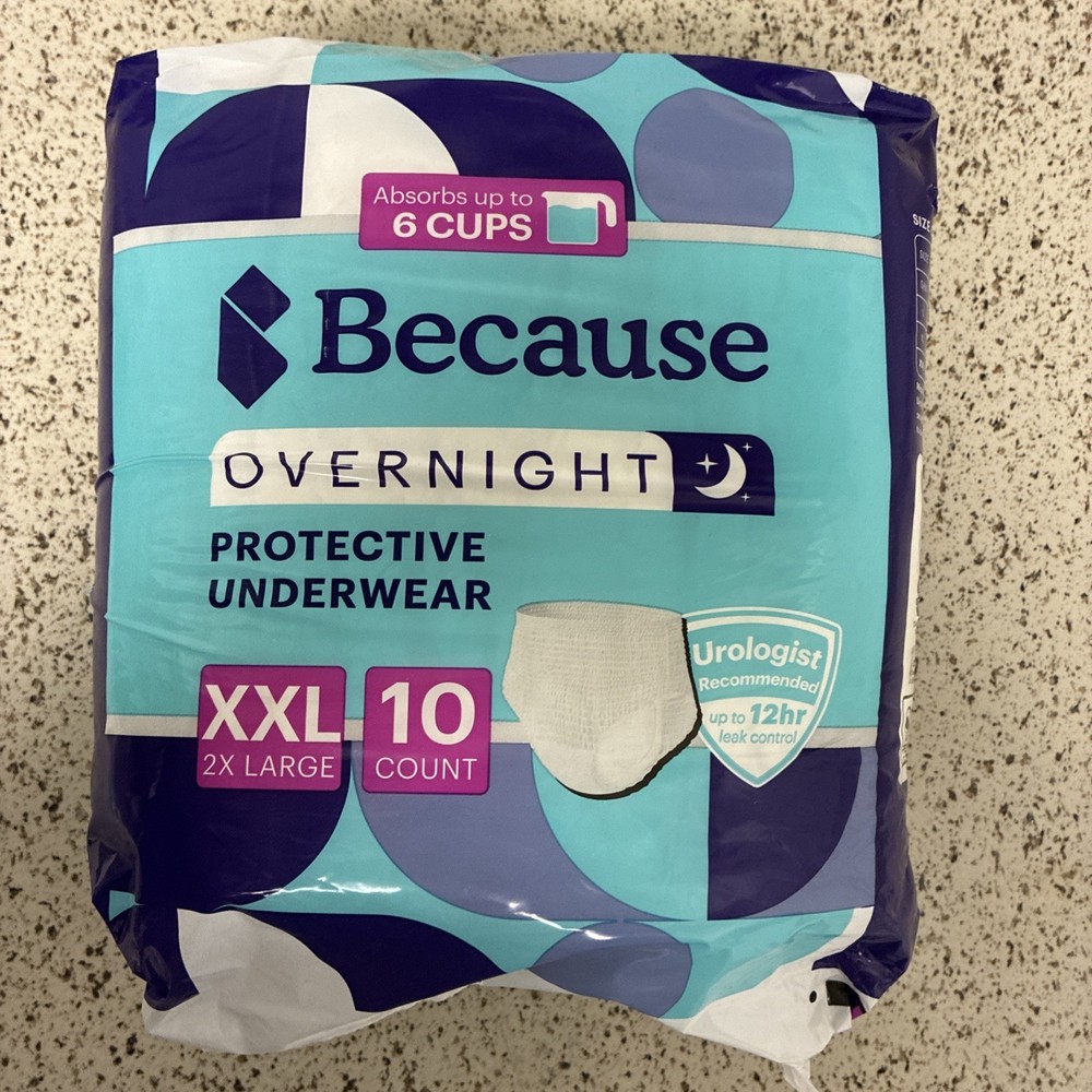 Because Premium Overnight Bladder Control Underwear Size XXL Adult Diaper 10 Pk