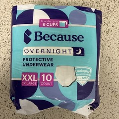 Because Premium Overnight Bladder Control Underwear Size XXL Adult Diaper 10 Pk