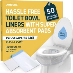 Super Absorbent Toilet Liners – 50 Disposable Bags for Dry Flush – Universal Fit