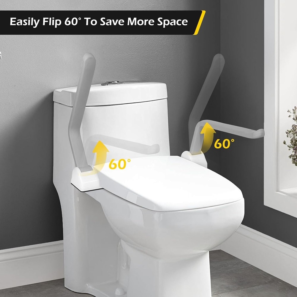 Dyna-Living Toilet Safety Rail 480lbs Flip-Up Armrest Aluminum Frame Senior