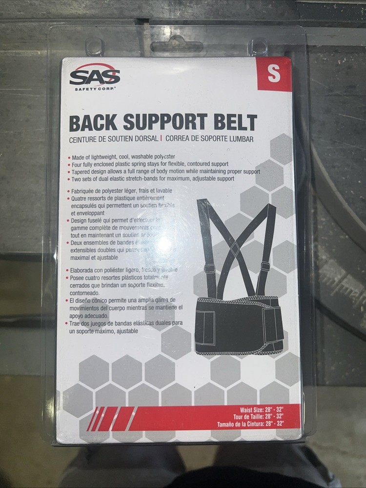 SAS Safety Corp Back Support Belt Elastic Straps Adjustable Support Small (NEW)
