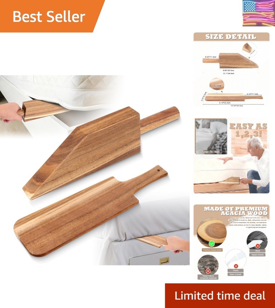 Mattress Lifter & Sheet Tucker Tool Set for Changing Sheets, Acacia Wood Matt…
