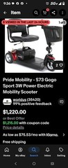 Pride Mobility Gogo Sport S73 3-Wheel Electric Scooter Red Black Battery