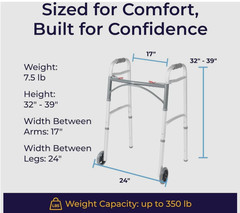 Drive Medical Two-Button Folding Walker with Wheels Lightweight Silver