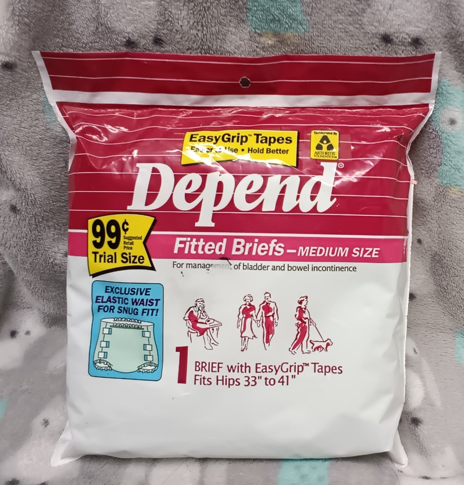 Vintage 1990s Depend Fitted Briefs, ABDL, Size Medium, Trial Size, Sealed