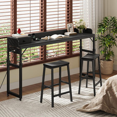 Rolling Overbed Table with Outlets & Light Strip, Adjustable Height, Black
