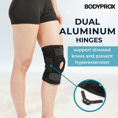 Hinged Knee Brace, Adjustable Support with Dual Hinges & Open Patella, Sports