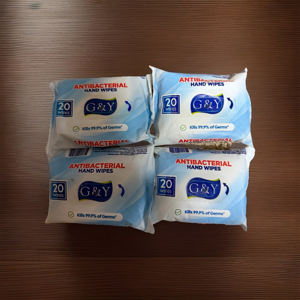 G&Y Antibacterial Wet Wipes (20 Each) – 4 Pack – Kills 99.9% of Germs – Travel