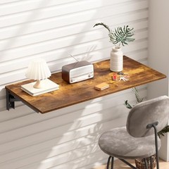 Wall Mounted Folding L30″ * W20″ Rustic Brown Desktop & Black Shelf Brackets