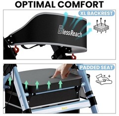 Blessreach Foldable Rollator Walker 450lb Capacity 8” Wheels