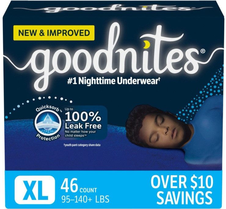 Extra Large 46 Ct Goodnites Nighttime Bedwetting Underwear for Boys ,95- 140 LB