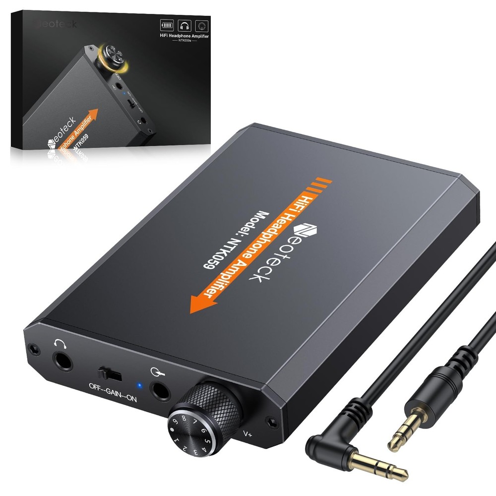 Portable Headphone Amplifier 3.5mm Neoteck Two Stage Gain Switch Black NEW