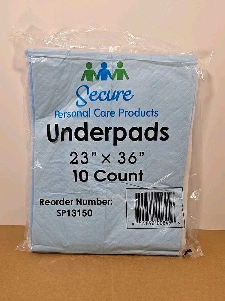 Secure Underpads 23×36 Disposable Bed Pads 10 Count Incontinence Chux NEW Blue