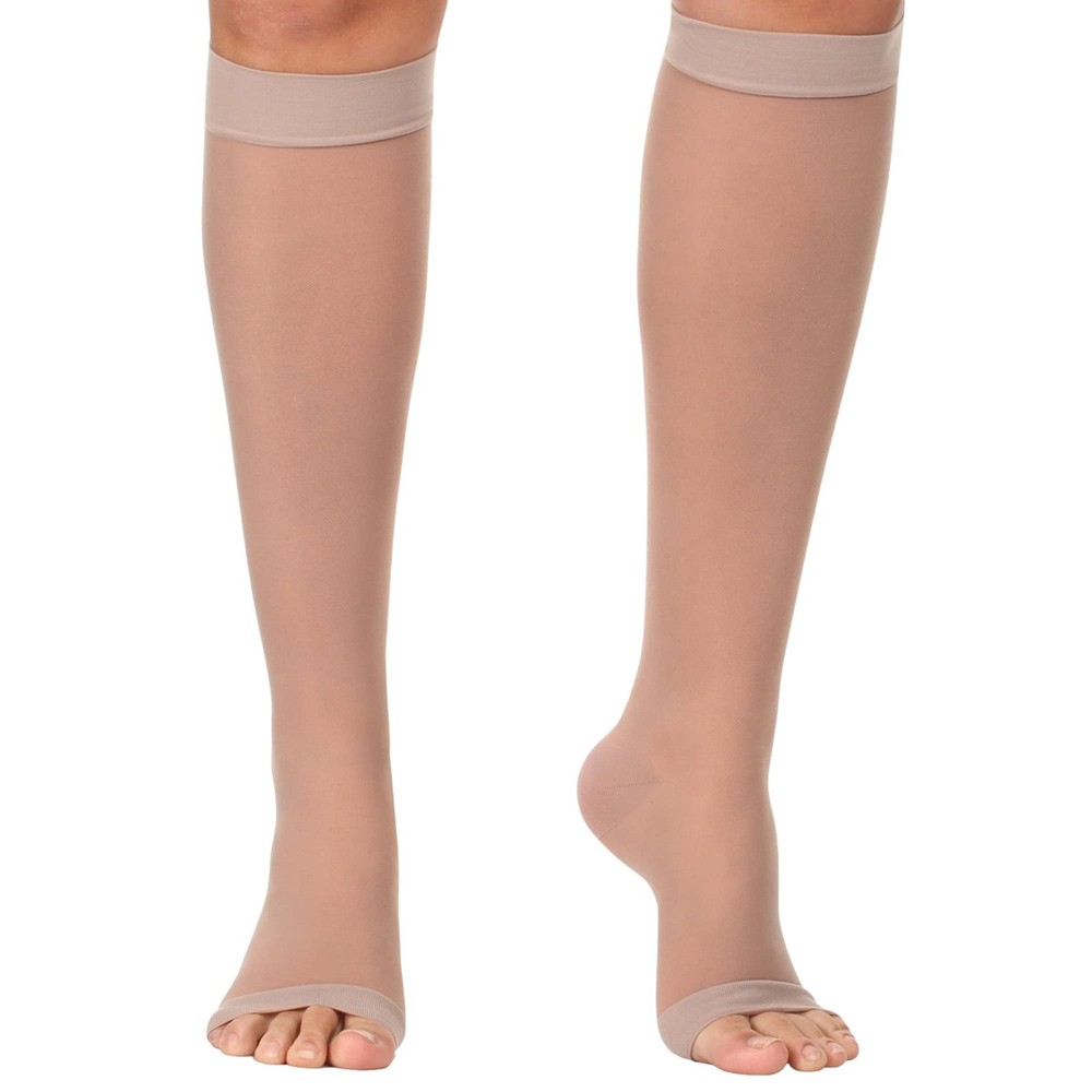 Made in USA – Sheer Compression Socks for Women 20-30mmHg with Open Toe – Toe…
