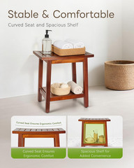 Waterproof Teak Shower Bench with Storage Shelf for Indoor & Outdoor Use