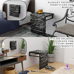 Marble Pattern Wall Mounted Folding Handmade Premium Teak Wood Seat
