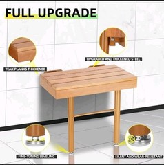 Folding Shower Seat Wall Mounted Bath Bench, Fold Down Shower Seat w/ Legs Wood