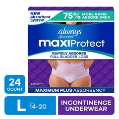 2 Pack Always Discreet Womens Underwear L 24Ct MaxiProtect Max Plus Absorbency