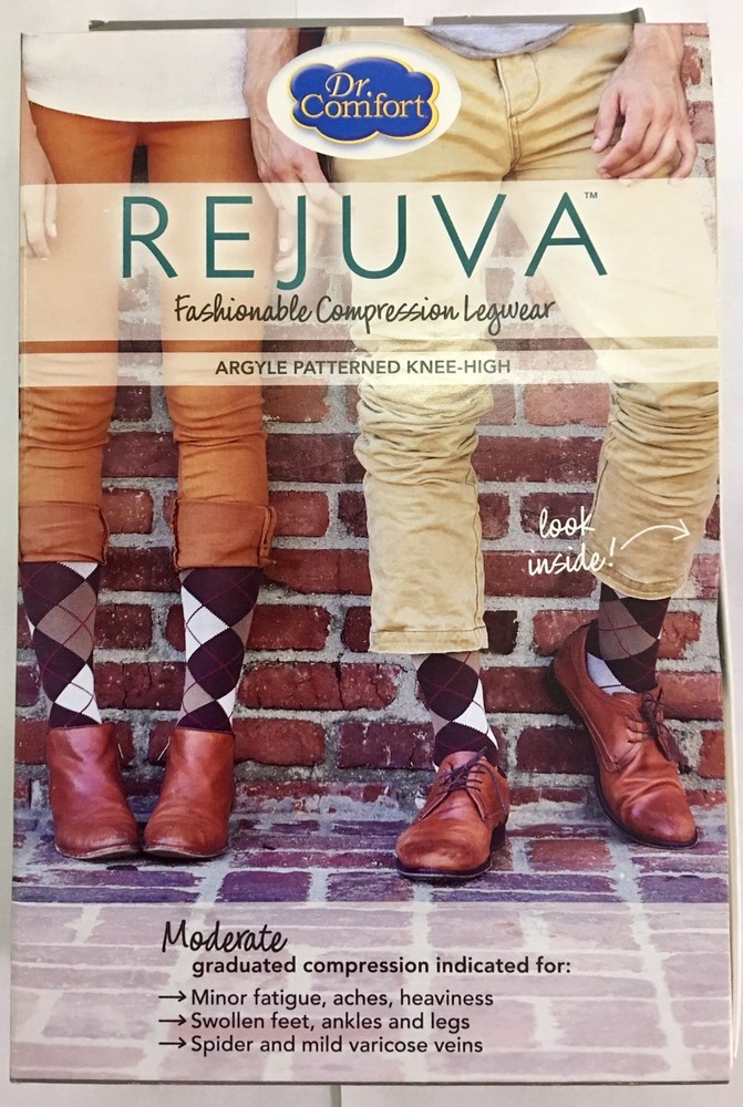 Dr. Comfort Rejuva Argyle Pattern Socks 15-20 20-30 mmHg Calf/Knee COLORS UNISEX