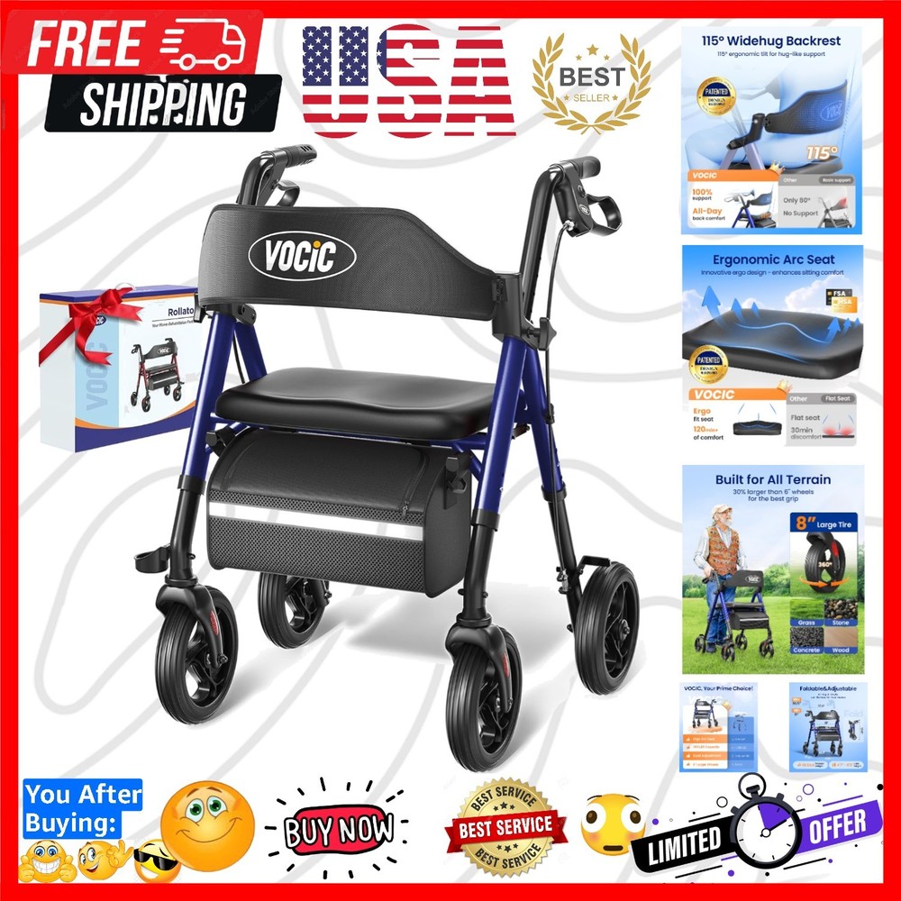 Walkers for Seniors, Z21 Rollator Walker with Seat Supports 350lb, 8″ Big Whe…