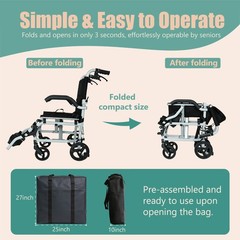 Small Folding Lightweight Aluminum Wheelchair,Weight Only 18 Lbs,Capacity 275Lbs
