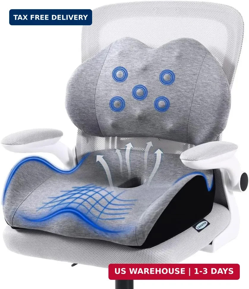 X Large Memory Foam Seat Cushion Lumbar Support Pillow for Sciatica & Tailbone P