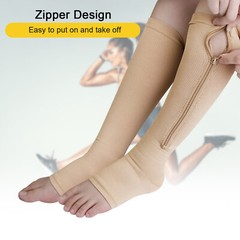 Zip Up Compression Socks High Leg Support Knee Slimming Stocking Open Toe Unisex