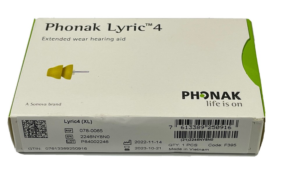 Phonak Lyric 4 XL Invisible Hearing Aid Lyric4 (XL) 078-0065 Extended wear