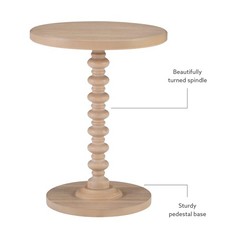 Powell Tarkin Round Natural Wood Turned Spindle Pedestal Side Accent Table