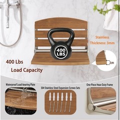 Wall-Mounted Foldable Water-Resistant Shower Seat 400 lb 17.5×15 Teak
