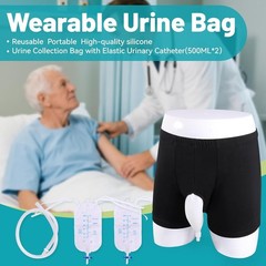 Wearable Urine Bag for Men, Reusable Leakproof with Elastic Waistband, Black