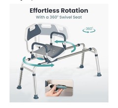 PELEGON Sliding Shower Chair Tub Transfer Bench 360 Swivel, 250 lb, Blue/White