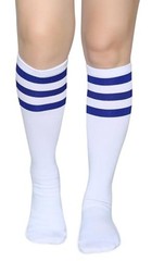 Triple Stripes Soft Cotton Knee High Tube Socks for Men One Size Blue/White