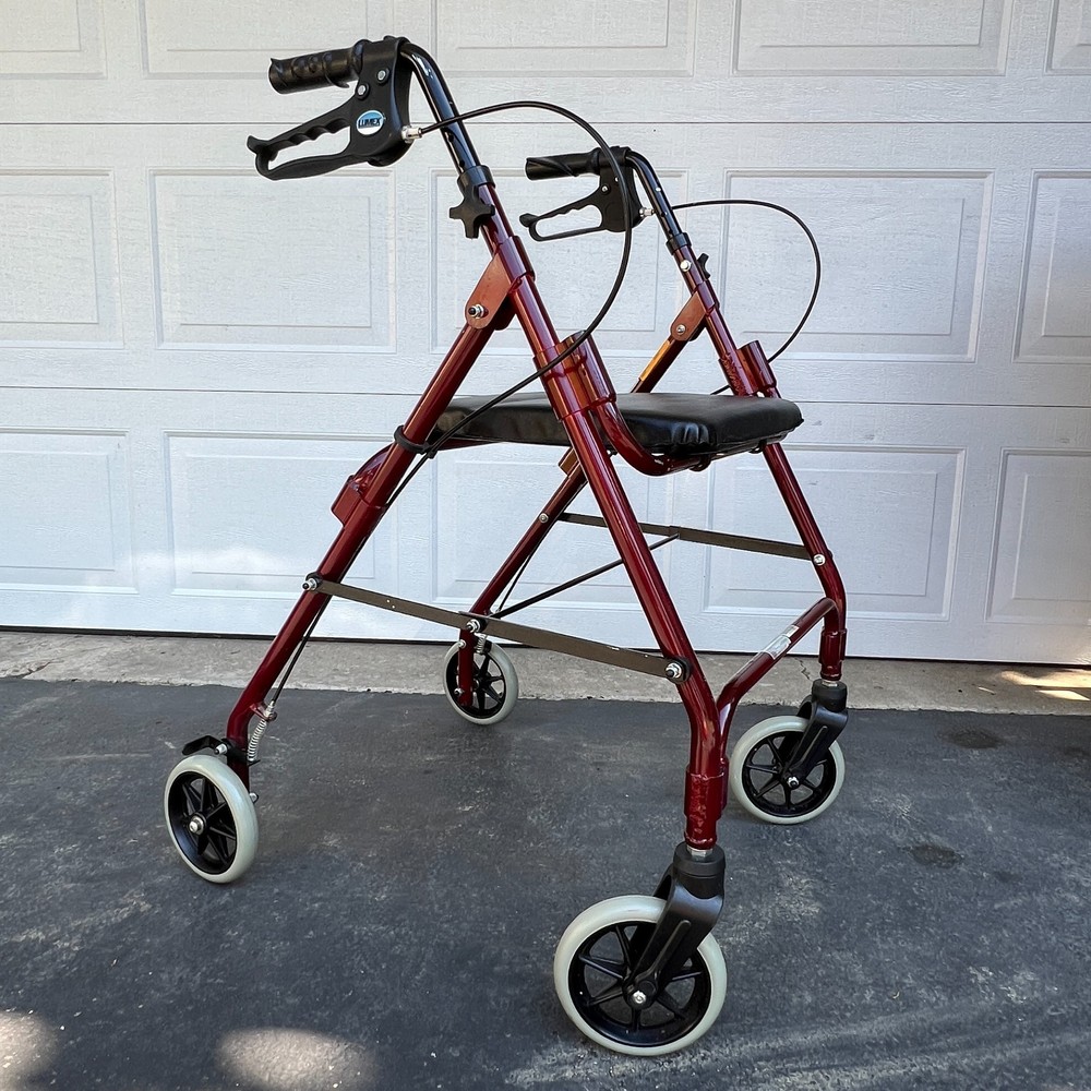 Lumex Walkabout Lite Rollator Walker RJ4300R Burgundy Hand Brakes Seat EUC