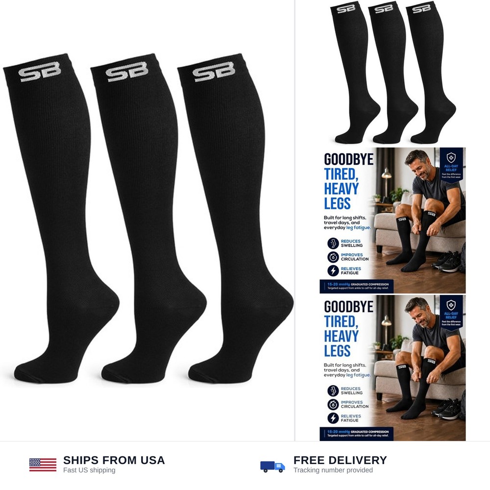 SB SOX 3-Pair Compression Socks for Men & Women (15-20mmHg) – Best Compressio…