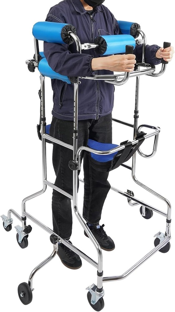 Adult Walker with Wheels Standing Walking Aid Adjustable Mobility Trainer