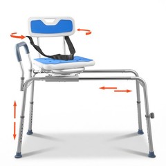 VEVOR Sliding Shower Chair Tub Transfer Bench with Swivel Seat & Backrest 400lbs